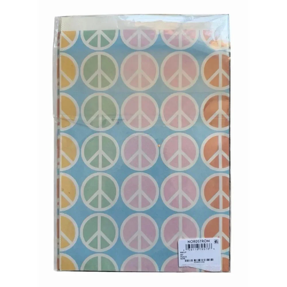 Knot & Bow Peace Sign Newsprint Gift Wrap 3 Sheets New Pastel Wrapping Paper NIP